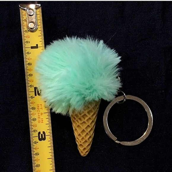 Fuzzy Ice Cream Cone Pom Pom Keychains (Set of 3) - Picture 3 of 8